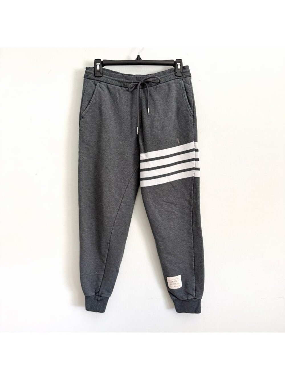 Thom Browne Four Bar Gray White Stripes Cotton Jogger Sweatpants Men’s 0 / XS